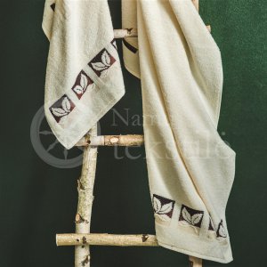 Cotton terry bath towel with leaves "CREAM"